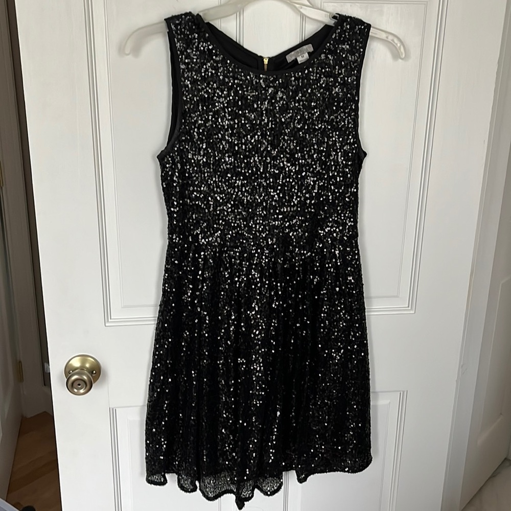 Black Sequin Pleated Skirt Dress